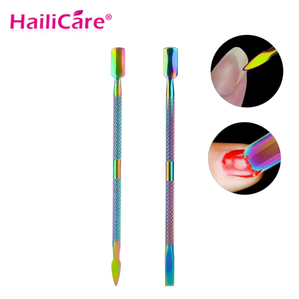 

Rainbow Stainless Steel Nail Cuticle Pusher Nail Art Dead Skin Push Remover Nails File UV Gel Removal Manicure Pedicure Tool