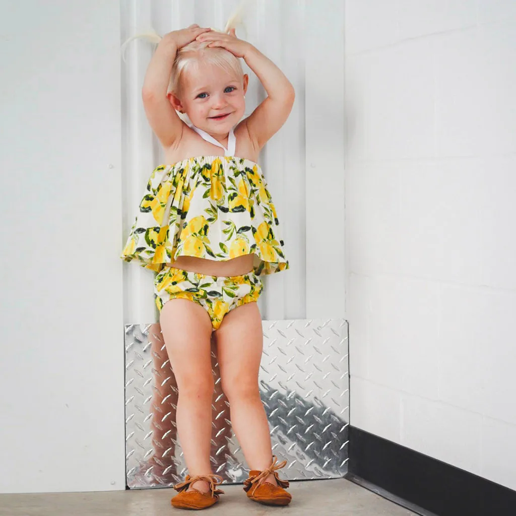 Toddler Baby Girl Sleeveless Fruits Lemon Print Boob Tube Tops+Shorts Outfits Baby Girl Clothes Summer Bebek Giyim Baby Girl Set
Toddler Baby Girl Sleeveless Fruits Lemon Print Boob Tube Tops+Shorts Outfits Baby Girl Clothes Summer Bebek Giyim Baby Girl Set
