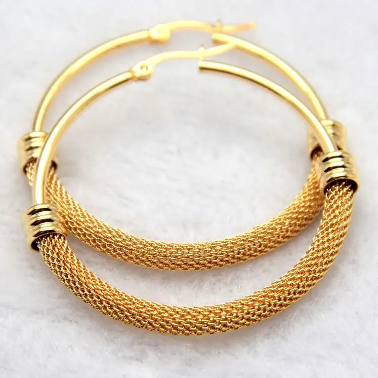 Фото Женские сетчатые сережки кольца золотистого цвета аксессуары - купить