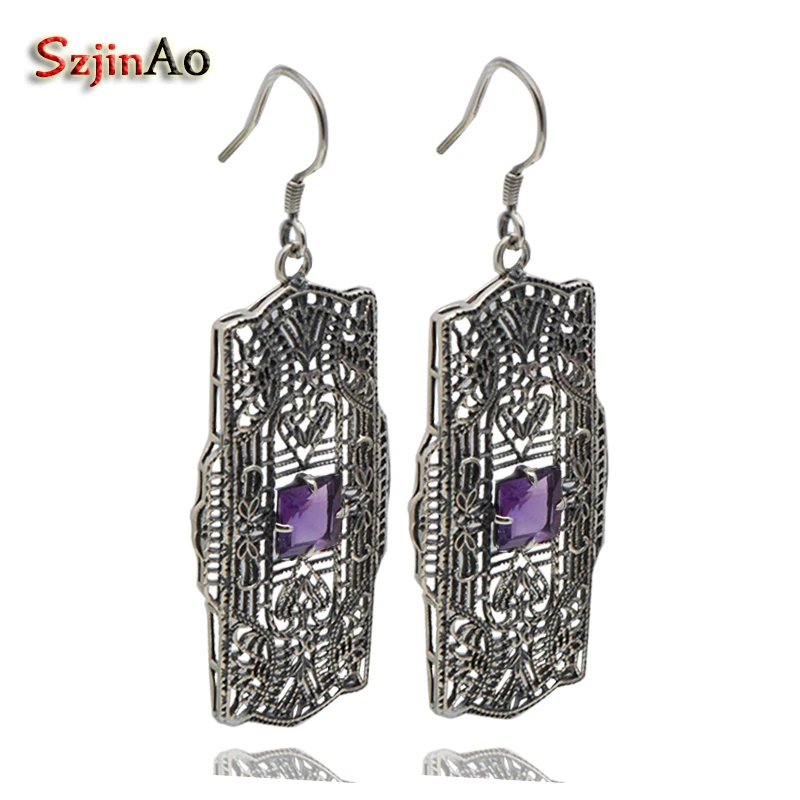 Szjnao European Fashion Personality Ancient Amethsyt Real 925 Sterling Silver Earring Hollow-out Women Wedding Drop Earrings
Szjnao European Fashion Personality Ancient Amethsyt Real 925 Sterling Silver Earring Hollow-out Women Wedding Drop Earrings