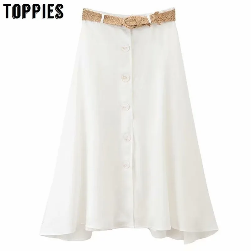 2019 Summer High Waist White A Line Long Skirts Womens Straw Belt Vacation Skirts Single Breasted jupe femme
2019 Summer High Waist White A Line Long Skirts Womens Straw Belt Vacation Skirts Single Breasted jupe femme