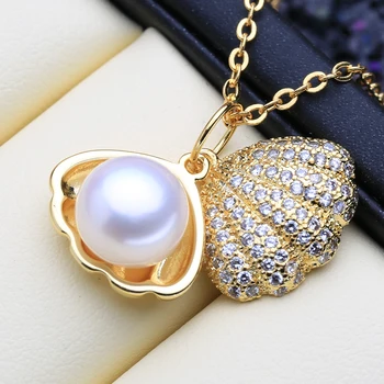 MINTHA Shell Design Gold Color Pendant Natural Freshwater Pearl Necklace 925 Sterling Silver Chain Necklace For Women 
MINTHA Shell Design Gold Color Pendant Natural Freshwater Pearl Necklace 925 Sterling Silver Chain Necklace For Women