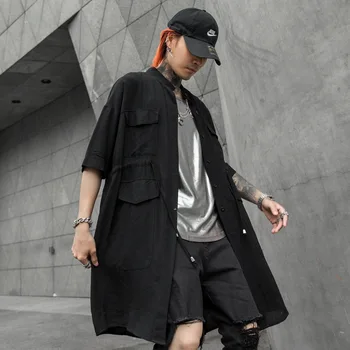 Male Punk Gothic Clothing Men Casual Short Sleeve Black Shirt Stand Collar Long Style Shirt Cardigan
Male Punk Gothic Clothing Men Casual Short Sleeve Black Shirt Stand Collar Long Style Shirt Cardigan