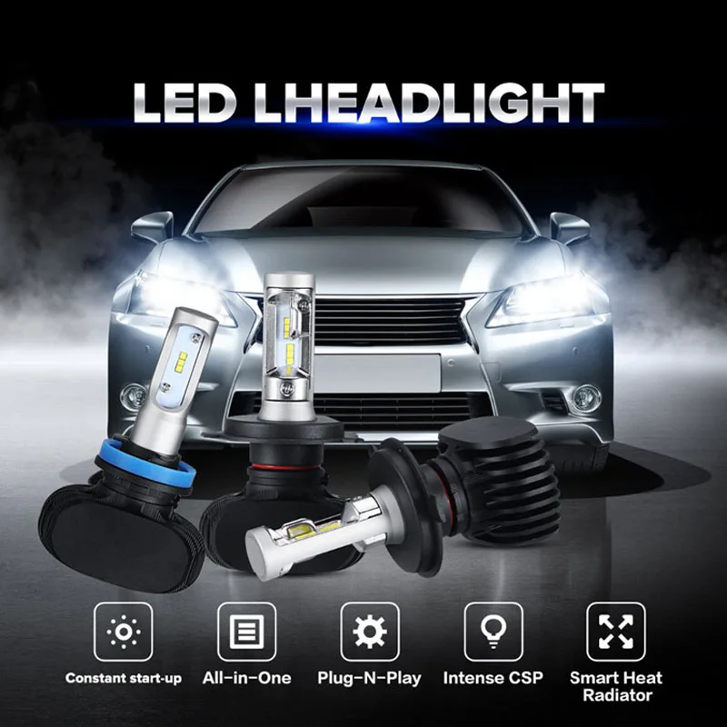 

Elglux 2Pcs H4 H7 H11 HB2 9003 Led Auto Car Headlight S1 N1 50W 8000LM 6000K Automobile Bulb All In One CSP Lumileds Lamp