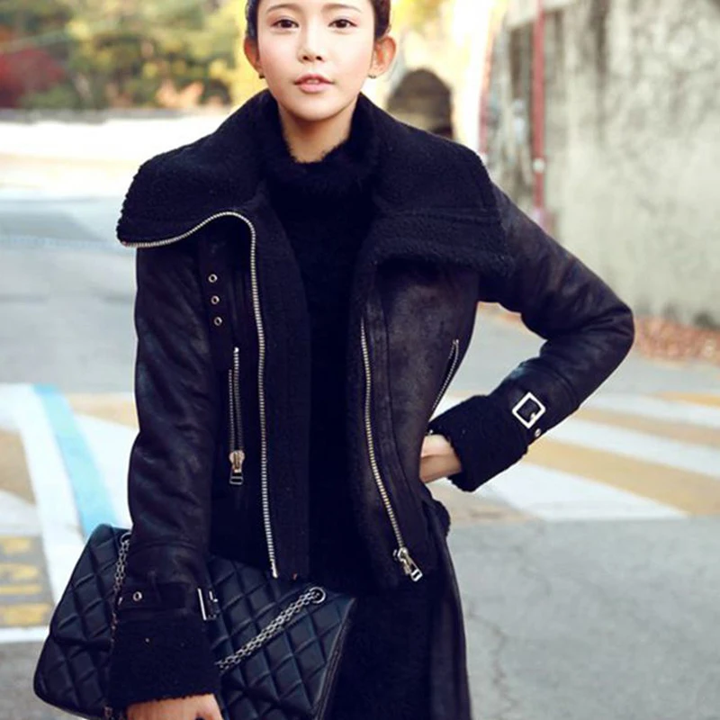 2018 Winter Women Short Motorcycle Faux Lambs Wool Coat Stand Collar Shearling Coats Warm Faux Suede Leather Jackets Black W1463
2018 Winter Women Short Motorcycle Faux Lambs Wool Coat Stand Collar Shearling Coats Warm Faux Suede Leather Jackets Black W1463