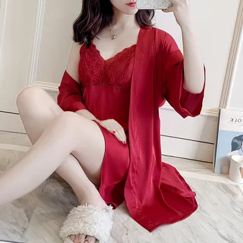 Sexy Mini Twinset Robe Set Elegant Three Quarter Home Dressing Gown Casual Women Sleepwear Lace Night Gown Size M L XL XXL
Sexy Mini Twinset Robe Set Elegant Three Quarter Home Dressing Gown Casual Women Sleepwear Lace Night Gown Size M L XL XXL
