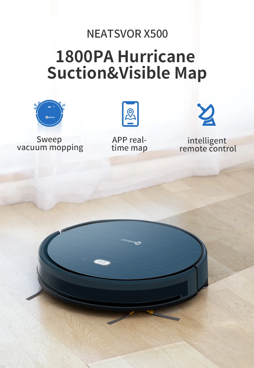 NEATSVOR X500 1800PA Robot Vacuum Cleaner for Wet or Dry Mopping with Map Navigation and Anti Collision Feature 1 NEATSVOR X500 1800PA Robot Vacuum Cleaner for Wet or Dry Mopping with Map Navigation and Anti Collision Feature 6