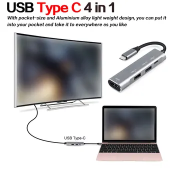 USB Type C 4 in 1 HUB Aluminum Multiport Adapter Docking Station Usb charging station USB-C Hub HD Video HDMI
USB Type C 4 in 1 HUB Aluminum Multiport Adapter Docking Station Usb charging station USB-C Hub HD Video HDMI