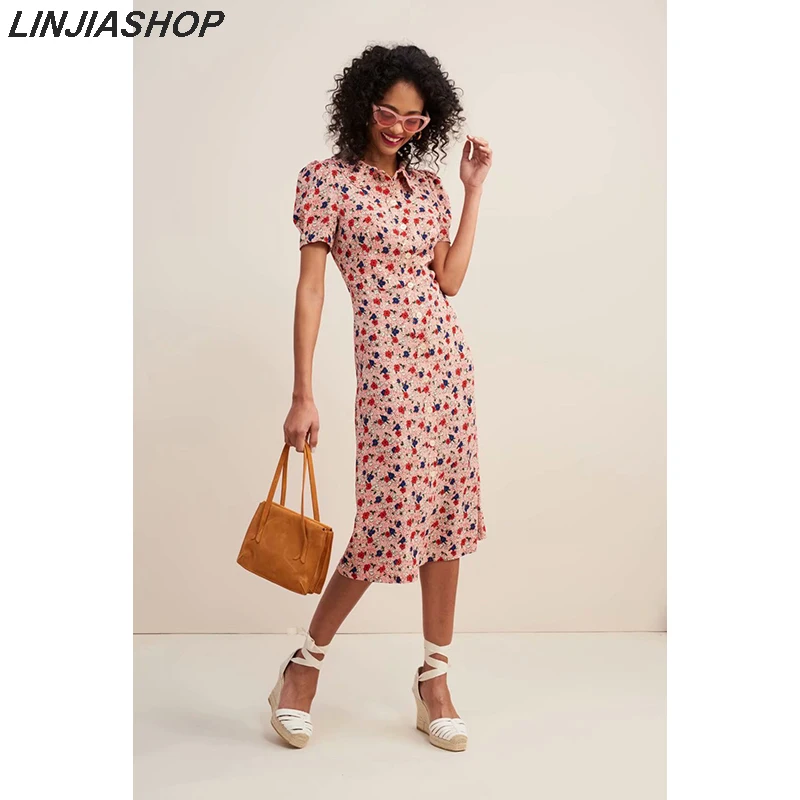 Vintage elegant print summer dress women puff sleeve 2 color bottons A line slim waist holiday high waist beach midi dresses
Vintage elegant print summer dress women puff sleeve 2 color bottons A line slim waist holiday high waist beach midi dresses