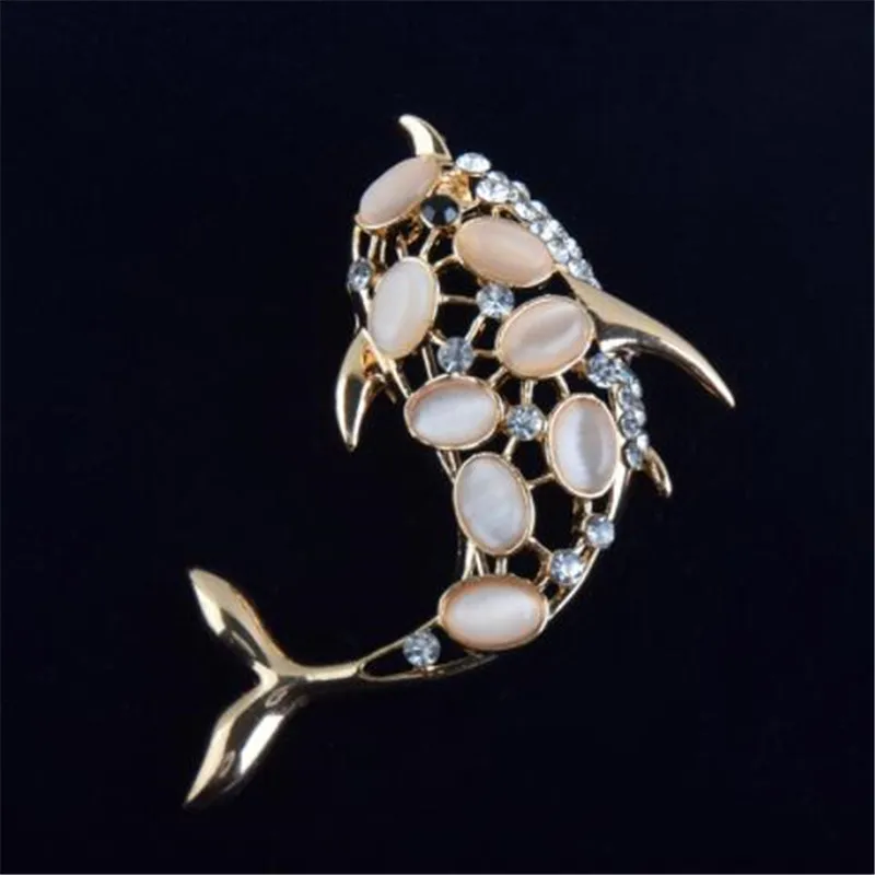 WKOUD Rhinestone Animal Brooches for Women Crystal Opal Dolphin Large Vintage Brooch Pins Men Suit wedding dress Accessories | Украшения и