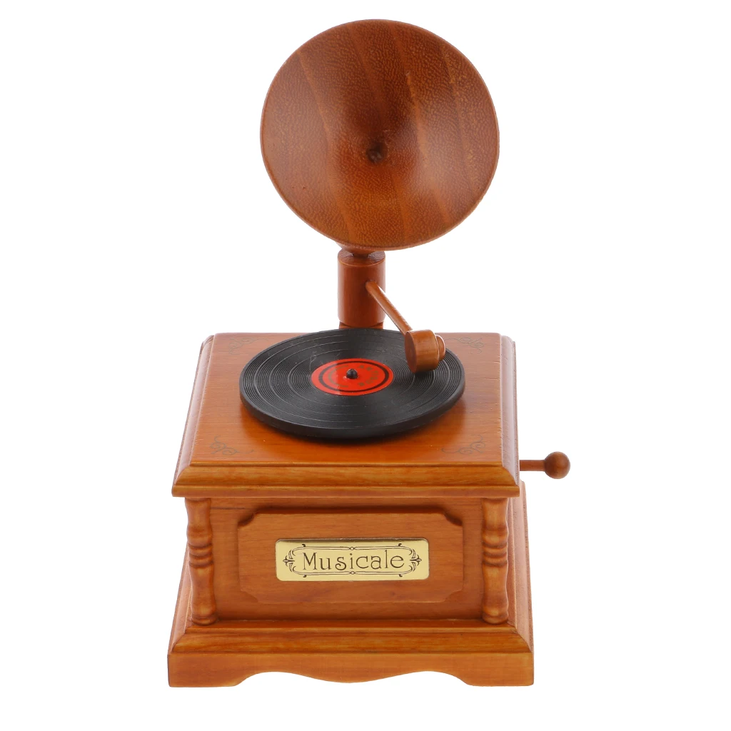 Hot Sale Vintage Wooden Gramophone Music Box Melody Box Desk Decoration Wedding March for Office Home Decor Favor Gift Supplies