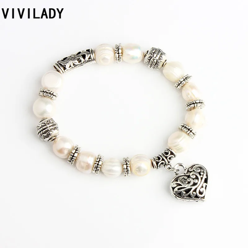 VIVILADY Fashion Natural White Pearls Heart Charms Elastic Bracelets Women Vintage Silver Color Jewelry Christmas Bijoux Gift
VIVILADY Fashion Natural White Pearls Heart Charms Elastic Bracelets Women Vintage Silver Color Jewelry Christmas Bijoux Gift
