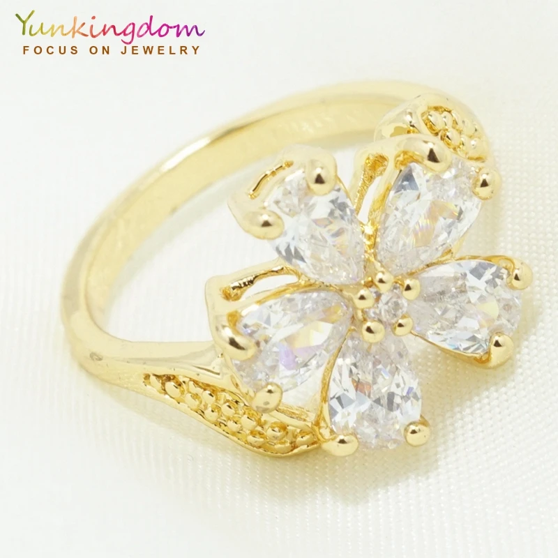 Yunkingdom wholesale lovely cute flower ring gold color cz crystal rings for Women party jewelry gifts
Yunkingdom wholesale lovely cute flower ring gold color cz crystal rings for Women party jewelry gifts