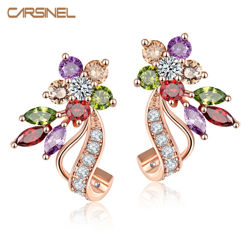 CARSINEL Fashion Simple New Design CZ Zirconia Colorful Stud Earrings Rose Gold color Piercing Ear Studs for Women Wedding Party
CARSINEL Fashion Simple New Design CZ Zirconia Colorful Stud Earrings Rose Gold color Piercing Ear Studs for Women Wedding Party