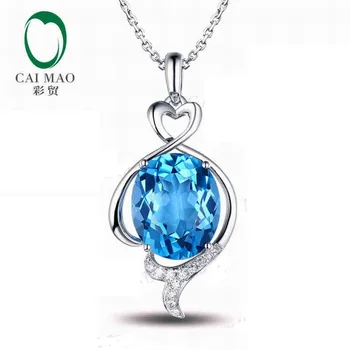 

CaiMao 18KT/750 White Gold 6.39 ct Natural IF Blue Topaz & 0.09 ct Round Cut Diamond Engagement Gemstone Pendant Jewelry