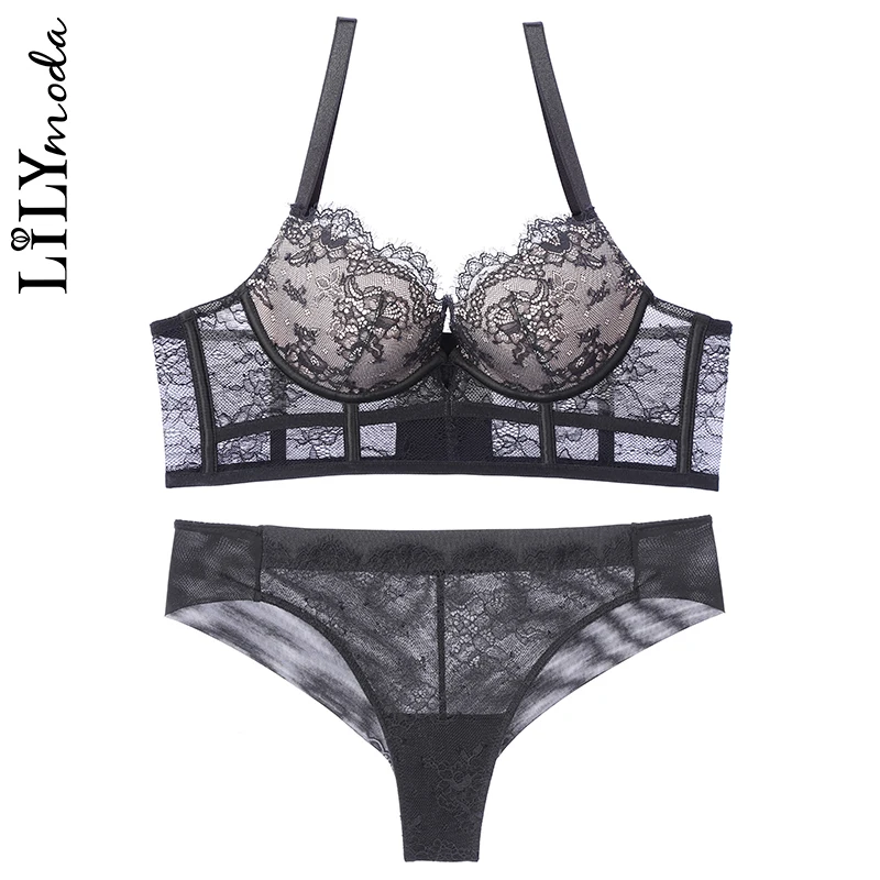 Women's Full Coverage Underwired Non Padding Breathable 3/4 Cup Underwire Push Up Balconette Sheer Floral Lace Bra Set
Women's Full Coverage Underwired Non Padding Breathable 3/4 Cup Underwire Push Up Balconette Sheer Floral Lace Bra Set