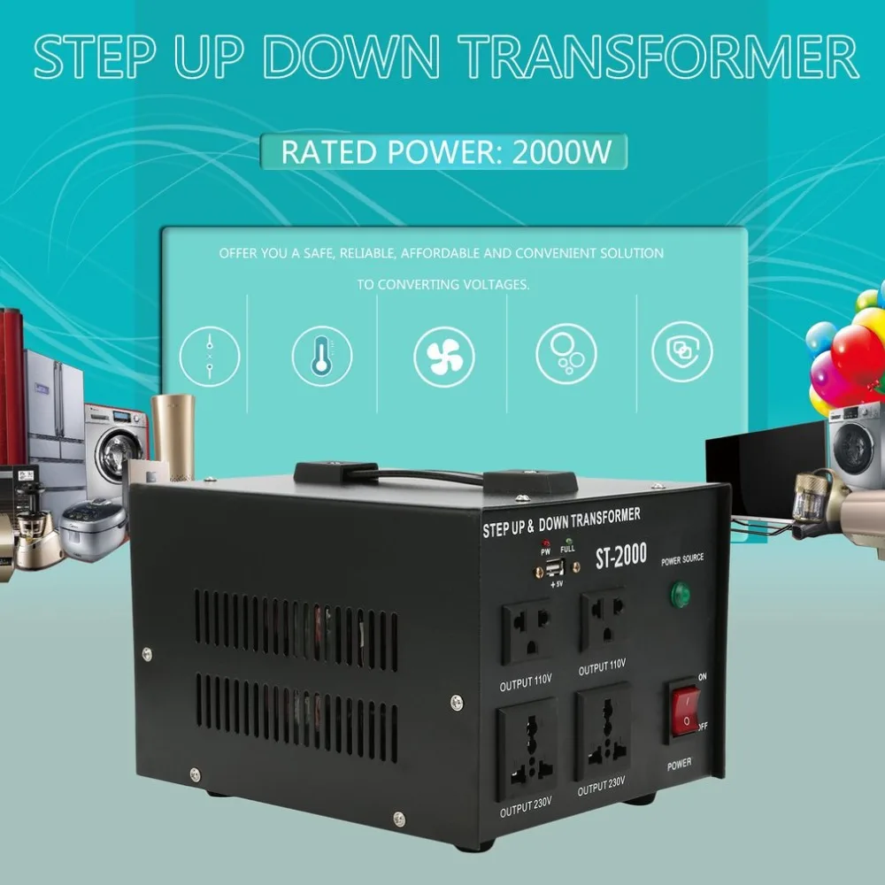 ST-2000W 2000W Power Voltage Converter Step Up Down Transformer Output Voltage 110V 230V For Refrigerator Microwave EU Plug
ST-2000W 2000W Power Voltage Converter Step Up Down Transformer Output Voltage 110V 230V For Refrigerator Microwave EU Plug