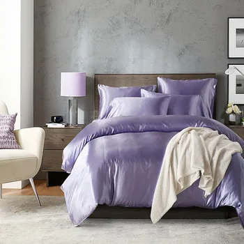 Pure Satin Silk Bedding Set Home Textile King Size Bed Set Bedclothes Duvet Cover Flat Sheet Pillowcases Wholesale