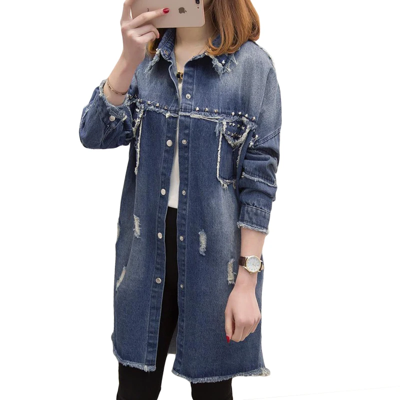 Plus Size 4XL 2018 Spring Women Long Loose Casual Denim Trench Coats Washed Nail Beaded Hole Ripped Jeans Coat Outwear CM2881
Plus Size 4XL 2018 Spring Women Long Loose Casual Denim Trench Coats Washed Nail Beaded Hole Ripped Jeans Coat Outwear CM2881