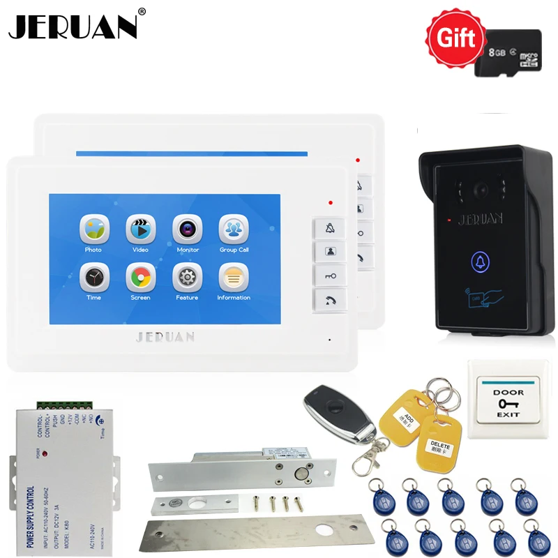 JERUAN 7 inch TFT Video door phone Video/voice Recording Intercom System kit 2 white Monitors + Waterproof RFID Access Camera
JERUAN 7 inch TFT Video door phone Video/voice Recording Intercom System kit 2 white Monitors + Waterproof RFID Access Camera