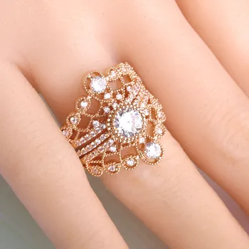Blucome Unique Three Stackable Rings Gold Color Crown Round Cubic Zircon Ring For Women Bridal Hollow out Three Finger Ring Set
Blucome Unique Three Stackable Rings Gold Color Crown Round Cubic Zircon Ring For Women Bridal Hollow out Three Finger Ring Set