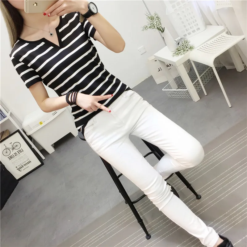 MRMT Stripes Womens T-Shirt V Collar T Shirts Skinny Half Sleeve Clothes Women Slim Under Wear Tshirt Casual Top Tees For Female MRMT Stripes Womens T-Shirt V Collar T Shirts Skinny Half Sleeve Clothes Women Slim Under Wear Tshirt Casual Top Tees For Female
