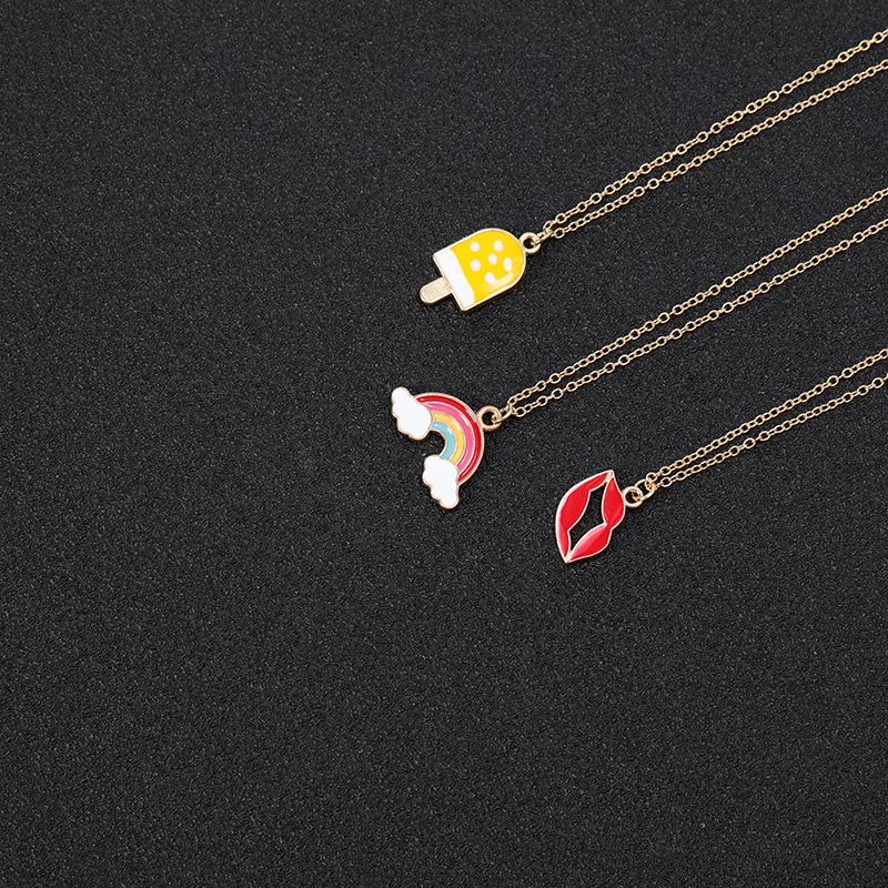 10PCS Cartoon Enamel Ice Cream Popsicle Necklace Colorful Rainbow Bridge Cloud Necklace Red Color Lip Chain Necklaces for Women
10PCS Cartoon Enamel Ice Cream Popsicle Necklace Colorful Rainbow Bridge Cloud Necklace Red Color Lip Chain Necklaces for Women