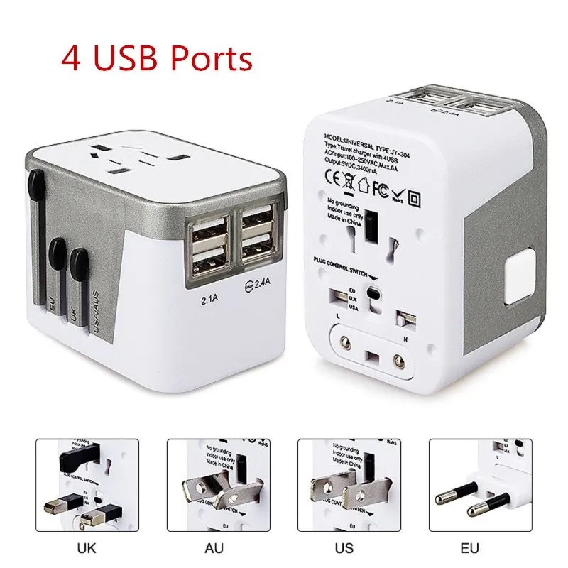 50Pcs 4 USB Port All in One International Plug Adapter Electrical Sock AC Power Universal Travel Charger Adapter For AU/US/UK/EU
50Pcs 4 USB Port All in One International Plug Adapter Electrical Sock AC Power Universal Travel Charger Adapter For AU/US/UK/EU