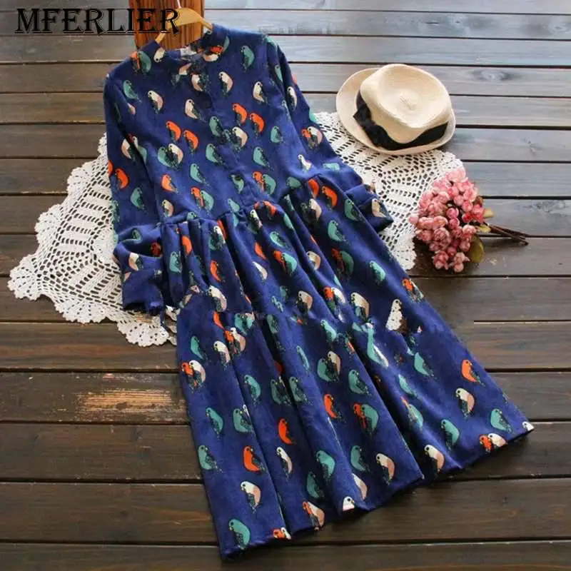 Mferlier Floral Women Dress Stand Collar Long Sleeve Waist Pleated Mori Girl Autumn Winter Vintage Corduroy Dress
Mferlier Floral Women Dress Stand Collar Long Sleeve Waist Pleated Mori Girl Autumn Winter Vintage Corduroy Dress
