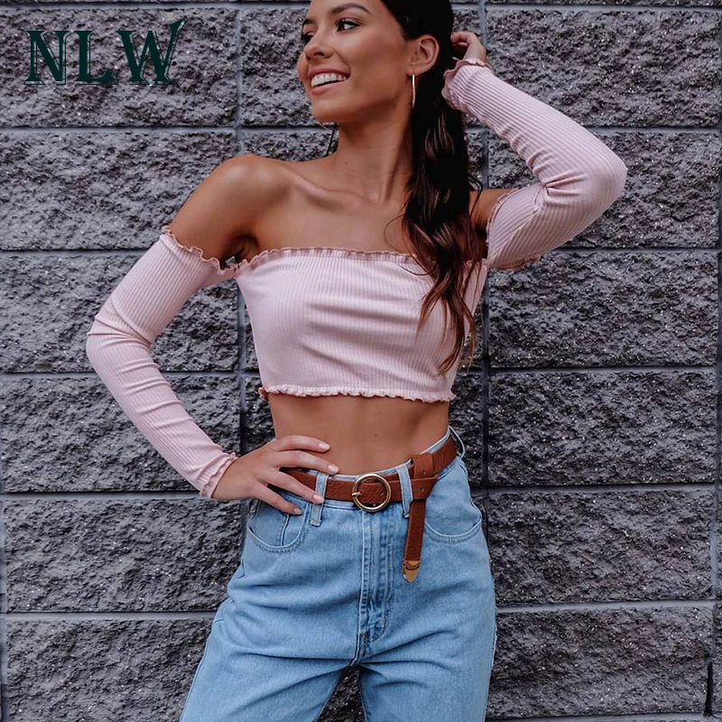 NLW Sexy Pink Off Shoulder Knitted Blouse Ruffles Neck 3/4 Sleeve Shirts Crop Tops Autumn Winter 2019 Women Ladies Top Blusas
NLW Sexy Pink Off Shoulder Knitted Blouse Ruffles Neck 3/4 Sleeve Shirts Crop Tops Autumn Winter 2019 Women Ladies Top Blusas