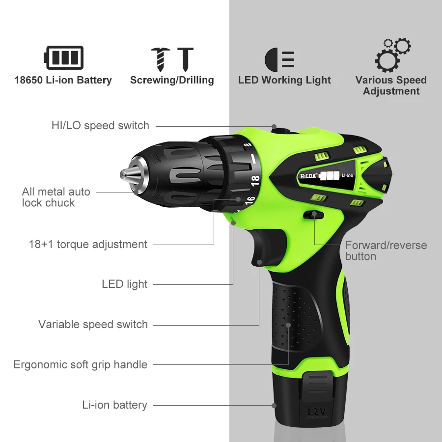 12V Electric Screwdriver Lithium Battery Electric Drill Rechargeable Parafusadeira Furadeira Multi-function Cordless Power Tools
12V Electric Screwdriver Lithium Battery Electric Drill Rechargeable Parafusadeira Furadeira Multi-function Cordless Power Tools