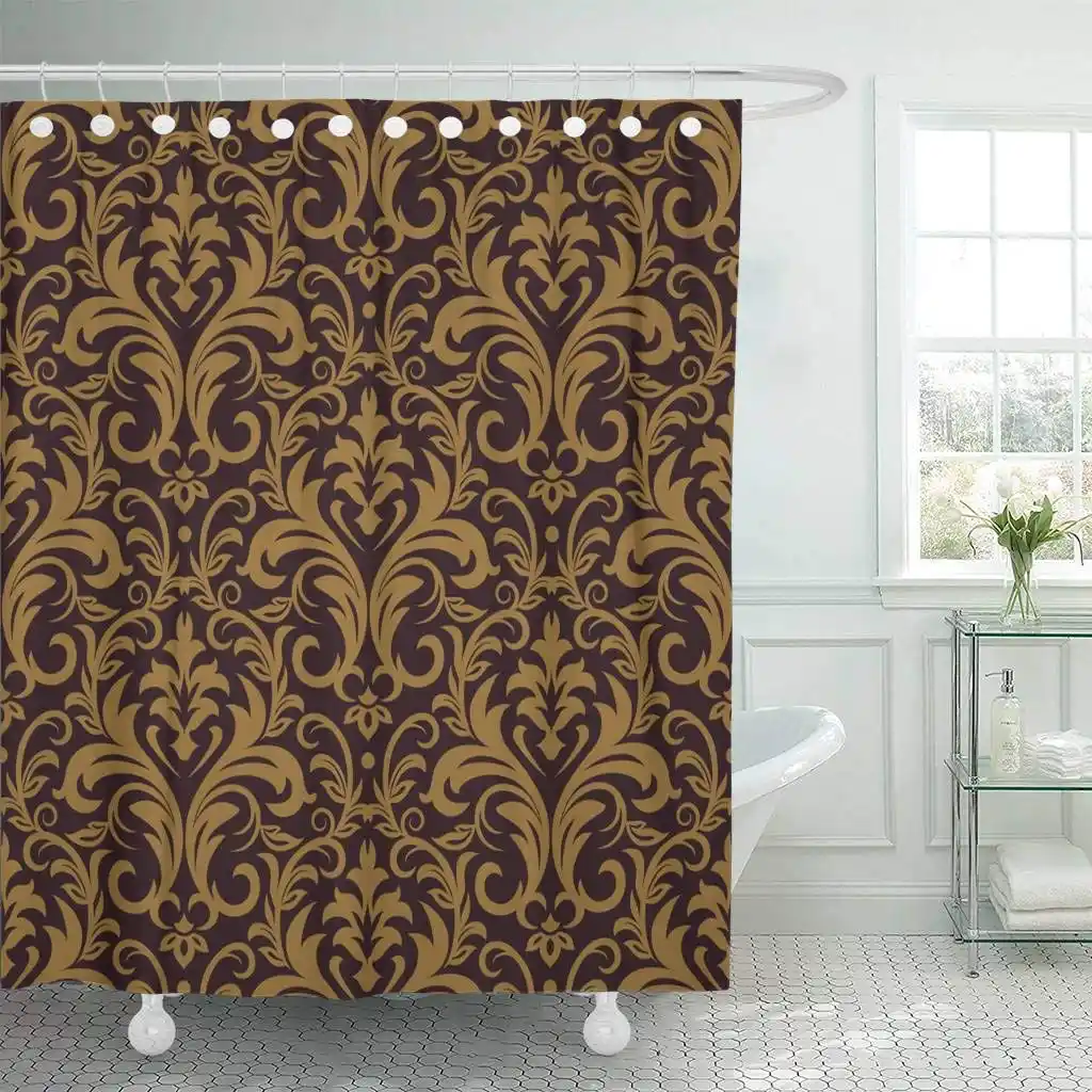 Shower Curtains Bathroom Curtain Brown Abstract Damask Antique