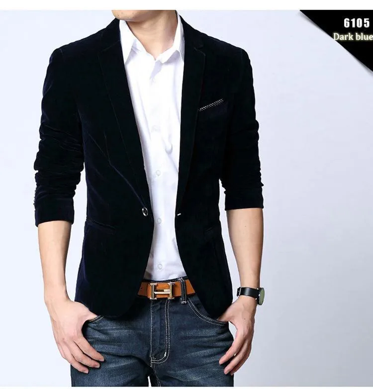 Mens blazer slim fit suit jacket black navy blue velvet 2018 spring autumn outwear coat Free shipping Suits For Men 16