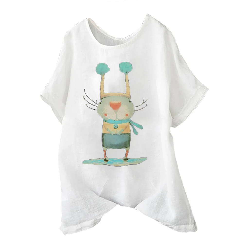 Women Print Cartoon White Black Pink Plus Size Short Sleeve Cotton Linen O-Neck Loose T-Shirt Ladies Clothing Summer Shirts Tops
Women Print Cartoon White Black Pink Plus Size Short Sleeve Cotton Linen O-Neck Loose T-Shirt Ladies Clothing Summer Shirts Tops
