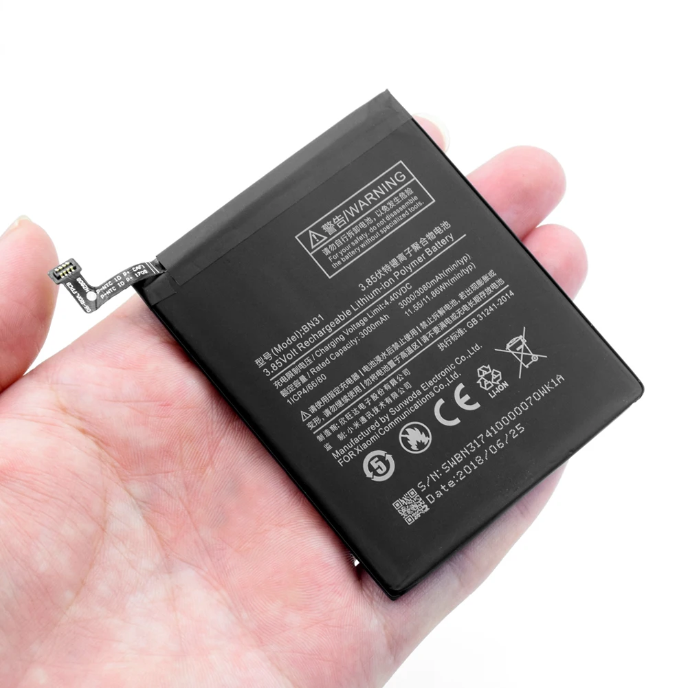 XiaoMi 3.85V 3080mAh Lithium Rechargeable Battery BN31 BN-31 BN 31 Battery For Xiaomi Mi 5X Mi A1 Redmi Note 5A Y1 Lite
XiaoMi 3.85V 3080mAh Lithium Rechargeable Battery BN31 BN-31 BN 31 Battery For Xiaomi Mi 5X Mi A1 Redmi Note 5A Y1 Lite