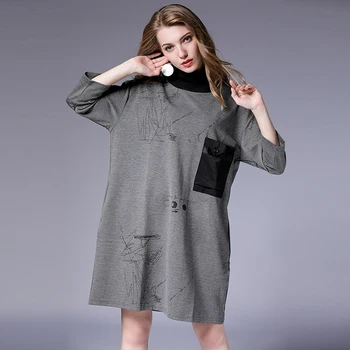 Autumn Winter Dress Patchwork Black Plus Size Women 2018 Casual Loose Grey Pocket Large Size Party Cotton Dresses Femme 4XL
Autumn Winter Dress Patchwork Black Plus Size Women 2018 Casual Loose Grey Pocket Large Size Party Cotton Dresses Femme 4XL