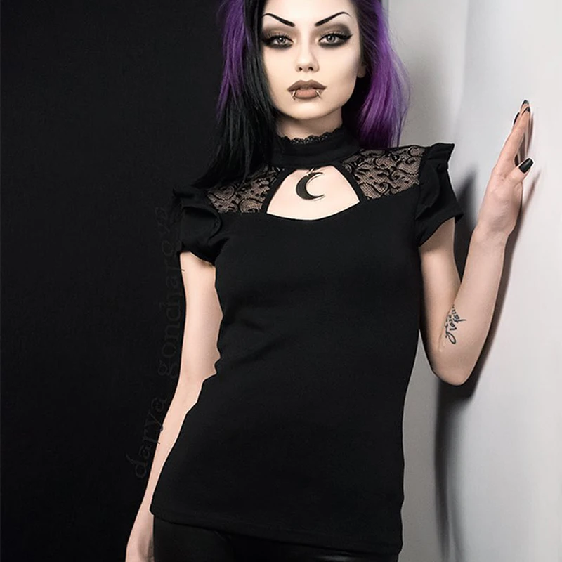 Gothic Lace Mesh Tshirt Women Hollow Out Moon Turtleneck T-shirt Solid Butterfly Sleeve See Through Sexy Lady Elegant T Shirts
Gothic Lace Mesh Tshirt Women Hollow Out Moon Turtleneck T-shirt Solid Butterfly Sleeve See Through Sexy Lady Elegant T Shirts