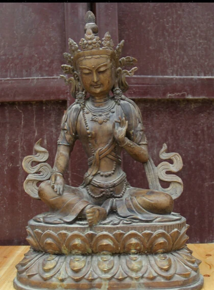 

JP S0524 22" Tibet Copper Seat Green Tara Mahayana Buddhism enlightenment Goddess Statue B0403