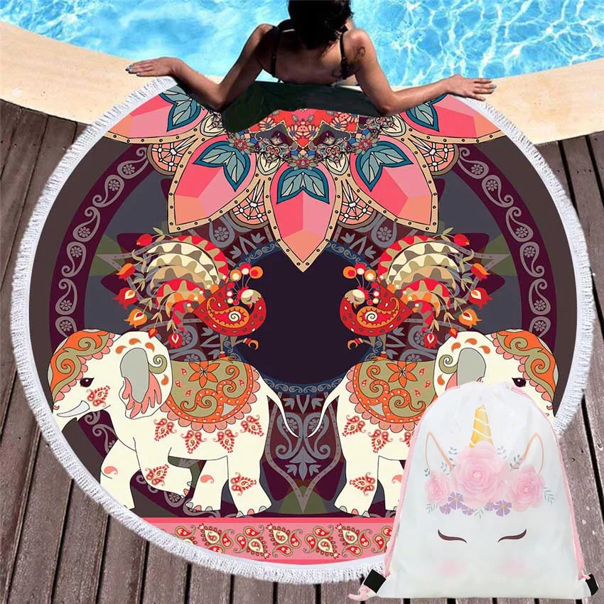 Beach Towel Summer Elephant 150cm Round Blanket Yoga Mat Shower Bath Towel Seaside With Drawstring Backpack Bag Bikini Cover Up
Beach Towel Summer Elephant 150cm Round Blanket Yoga Mat Shower Bath Towel Seaside With Drawstring Backpack Bag Bikini Cover Up