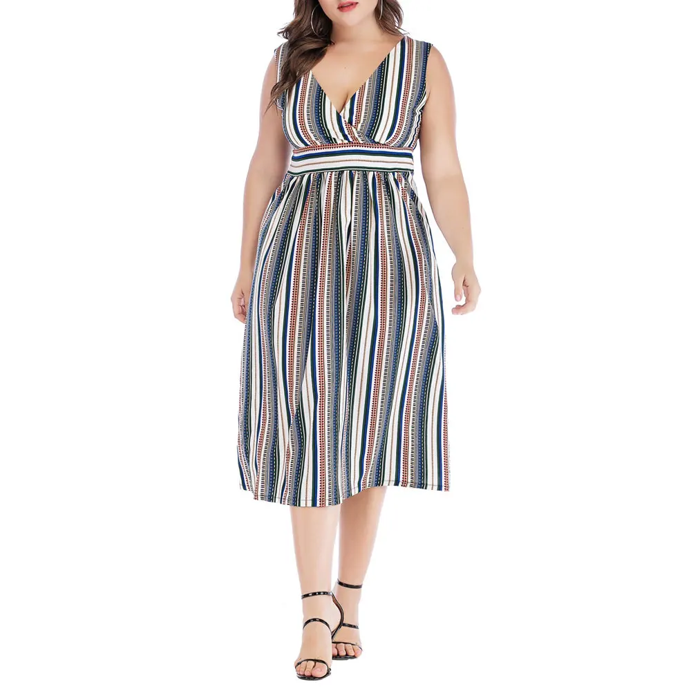 2019 Summer Sexy Beach Dress Fashion Plus Size Women Trendy Stripe Dress V-Neck Sleeveless Midi Pleated Slim Cute Dress Vestidos
2019 Summer Sexy Beach Dress Fashion Plus Size Women Trendy Stripe Dress V-Neck Sleeveless Midi Pleated Slim Cute Dress Vestidos