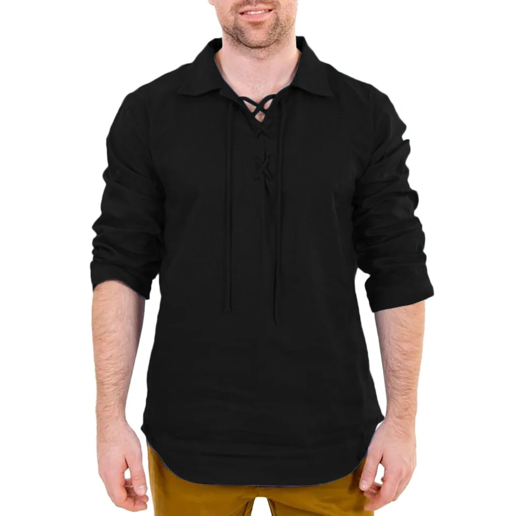 Men's Shirt Spring Baggy Cotton Linen Solid Long Sleeve Drawsting Retro Shirts Tops Blouses Men streetwear camisa masculina 2019
Men's Shirt Spring Baggy Cotton Linen Solid Long Sleeve Drawsting Retro Shirts Tops Blouses Men streetwear camisa masculina 2019