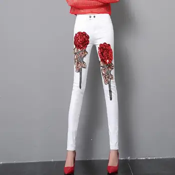 Spring Summer Fashion Designer Women Glitter Flower Embroidery Skinny Trousers , Autumn Slim Embroidery Pencil Pants For Woman
Spring Summer Fashion Designer Women Glitter Flower Embroidery Skinny Trousers , Autumn Slim Embroidery Pencil Pants For Woman