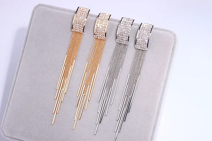 New Gold Color Long Crystal Tassel Dangle Earrings for Women Wedding Drop Earing Brinco Fashion Jewelry Gifts E1717 21