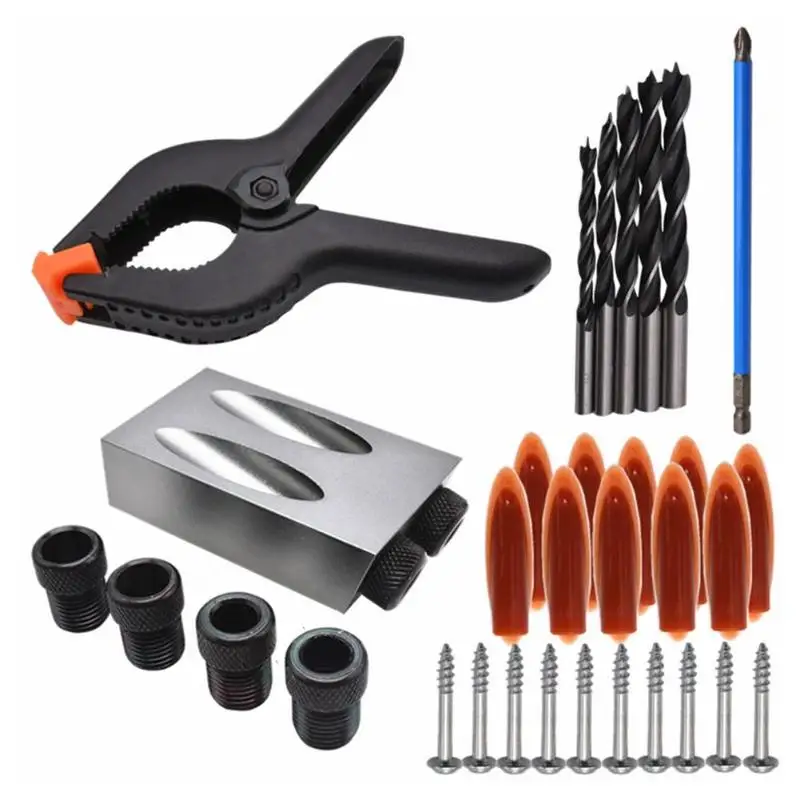 Woodworking Pocket Hole Jig Kit Angle Drill Guide Set Hole Puncher Locator Jig Drill Bit Set For DIY Carpentry Tools
Woodworking Pocket Hole Jig Kit Angle Drill Guide Set Hole Puncher Locator Jig Drill Bit Set For DIY Carpentry Tools