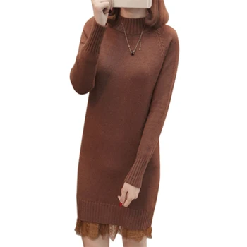 Autumn Winter Women Lace Mini Knitted Sweater Dress Lady Half Turtleneck Long Sleeve Knitted Sweater Pullover Sueter Mujer F523
Autumn Winter Women Lace Mini Knitted Sweater Dress Lady Half Turtleneck Long Sleeve Knitted Sweater Pullover Sueter Mujer F523