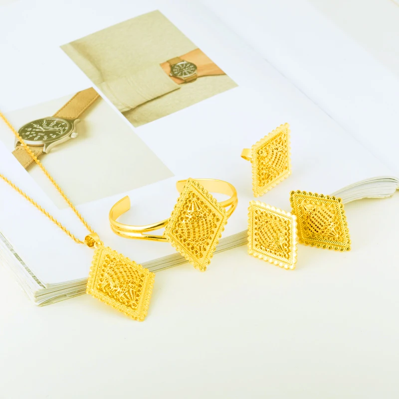 Ethiopian Jewelry Gold Color Eritrea Habesha Sudan set African Bridal Wedding Jewellery Pendant Necklace Earring Arab for Women Ethiopian Jewelry Gold Color Eritrea Habesha Sudan set African Bridal Wedding Jewellery Pendant Necklace Earring Arab for Women