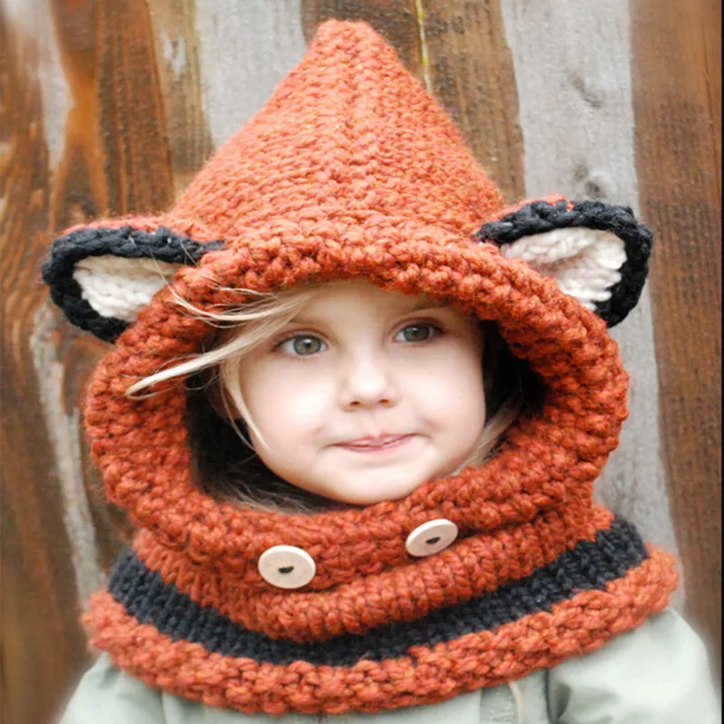 

2019 new Hats And Winter Children Wool Knitting Hat Manual Weave Keep Warm Earmuffs Cloak Hat winter cap winter hat for girls
