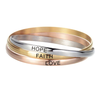 

3 Pieces/ Set Silver Gold Rose Color HOPE FAITH LOVE Engraved Thin Bangles For Women Trendy Stainless Steel Jewelry Bracelets