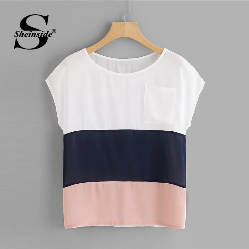 Sheinside Colorblock Pocket Front Blouse Round Neck Short Sleeve Top 2018 Summer Women Office Ladies Work Blouse
Sheinside Colorblock Pocket Front Blouse Round Neck Short Sleeve Top 2018 Summer Women Office Ladies Work Blouse