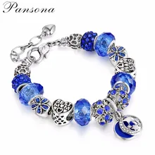 Fashion Jewelry Charm Bracelets & Bangles Blue Crystal Charm Bracelet for Women Original DIY Best Mom Beads Bracelet AA157